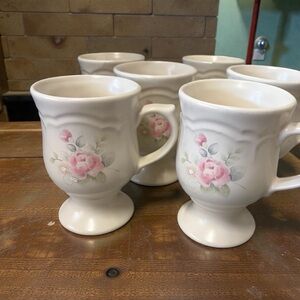 6 Pfaltzgraff Tea Rose Footed Pedestal Mugs Vintage set of 6